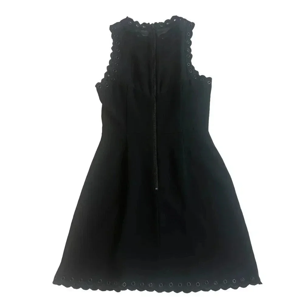 Sam Edelman Black A-Line Dress LBD Party Sheer Top Grommet Trim Size 2 Women's